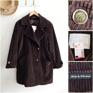 NWT 1998 New York Harbor Chocolate Brown Soft Corduroy VTG Coat Made in Ukraine